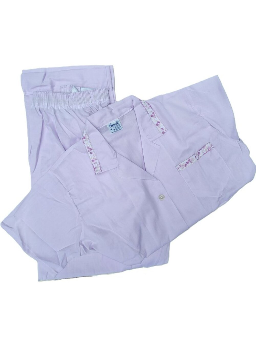 Vintage Carole Pajama Set Purple Embroidered Floral Trim Size 38 Poly/Cotton New